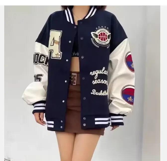 American Retro Letter Embroidery Flocking Y2k Street Hip-hop Baseball Uniform Jacket XLG