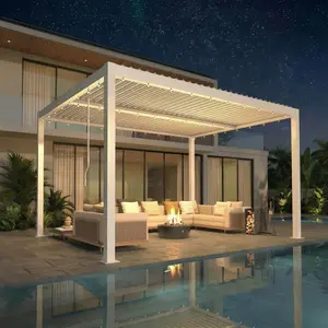 10' x 12' Outdoor Pergola with Adjustable Louvered Roof & Integrated Drainage, Heavy-Duty Metal Louvered Pergola for Patios, White