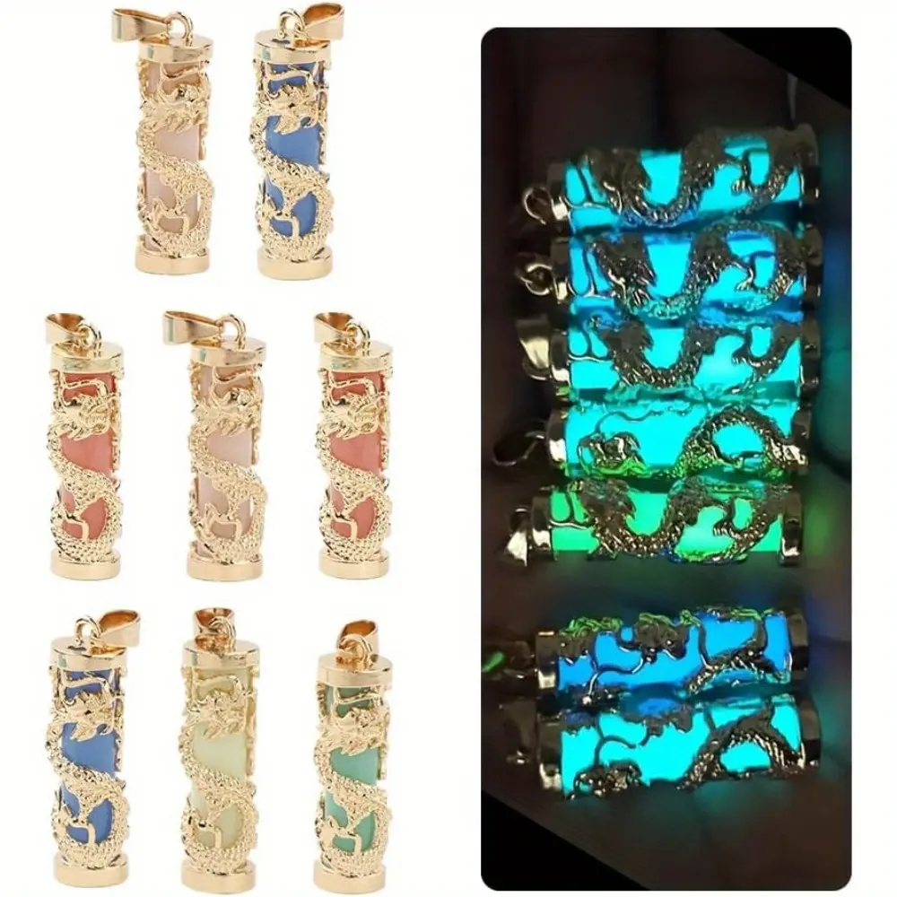 8-Piece Dragon Motif Pendant Necklace Set, Bohemian Look Jewelry with Glow Stones, Metal Coated Alloy Charms for Parties & Crafting, Unisex Wear, 8 Pcs Mix Pendants + 8 Pcs Chains