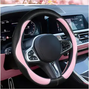 Steering Wheel Cover 2025, Universal Auto PU Cute Breathable Slip-Proof Comfort Imitation Leather Protector  Interior Accessories for Women Men Fit   (Pink)