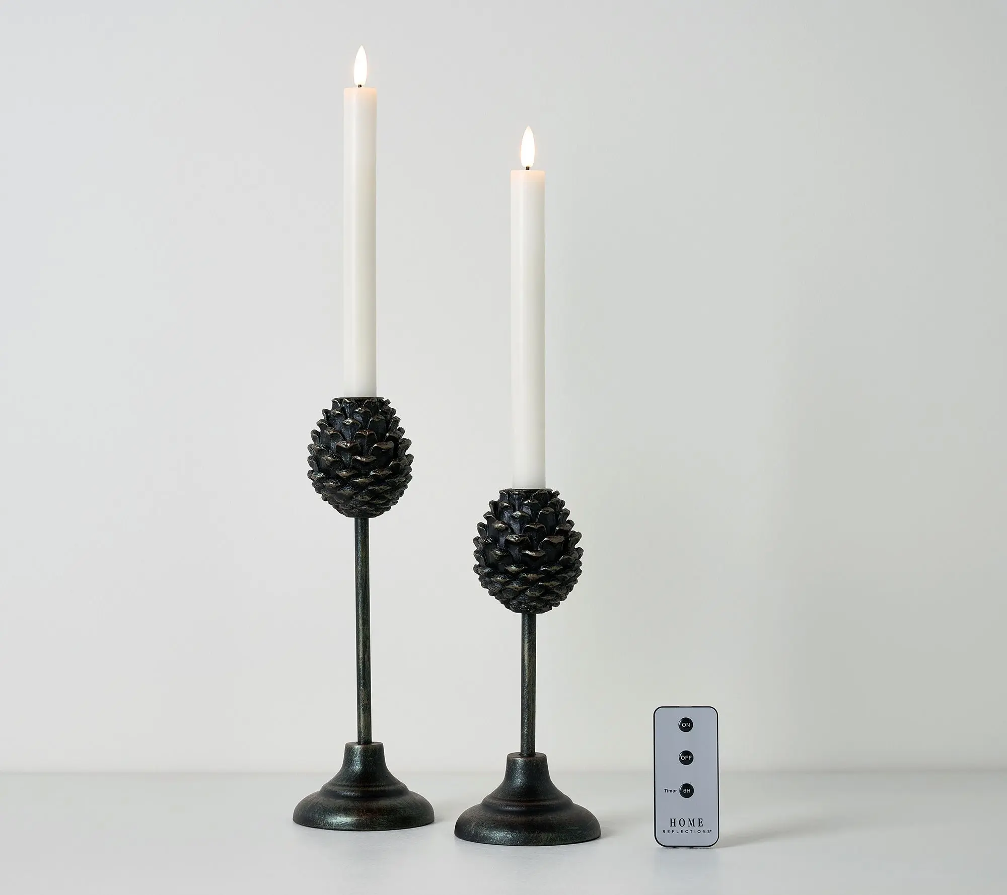 Home Reflections Set of 2  Pinecone Taper Holders & Taper