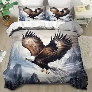 3-piece set of eagle patterned bedding soaring in the mountains, machine washable polyester, bedding decoration, bedroom and guest room, birthday gift, including 1 duvet cover and 2 pillowcases (unfilled)