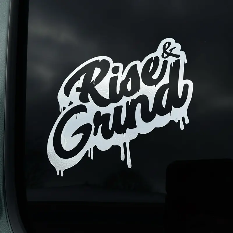 Rise & Grind Sticker - 2-Pack -  Easy to Apply - Perfect for Cars Trucks SUVs or Offices - Vehicle Exterior Decoration, High Outdoor Resistance