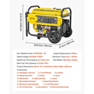 VEVOR Portable Generator, 9625W Peak Watt Home Generator, Backup Generators for Home with Foldable Handle, Electric Start, Gas Powered, CO Sensor, RV Emergency Ready 30A 20A Outlets, AVR