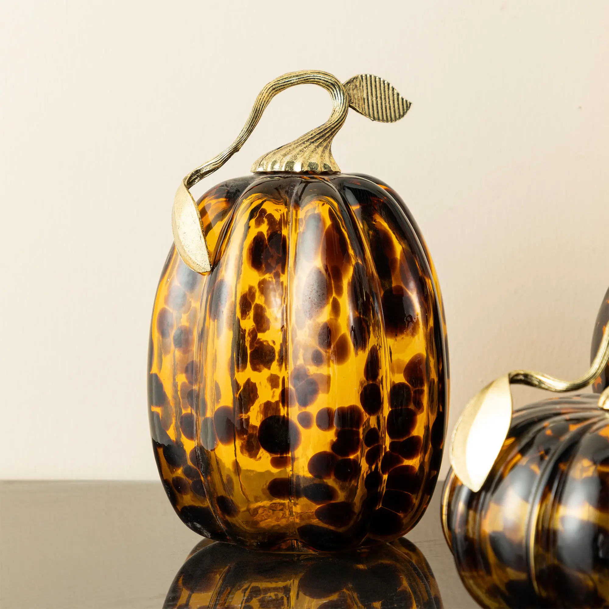 Glitzhome 7.75"H Amber Dots Glass Pumpkin