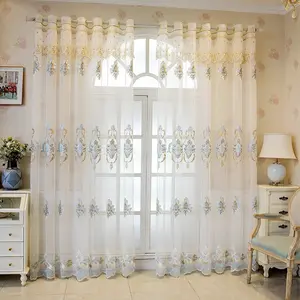 1pc French Style Blue Embroidered Curtain for Girls Room, Minimalist Drapes for Living Room, Bedroom Window Treatment