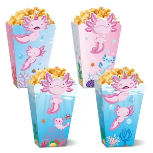 24Pcs Axolotl Popcorn Boxes Snack Treat Candy Popcorn Bucket Cute Animal Axolotl Themed Birthday Party Decoration Party Supplies