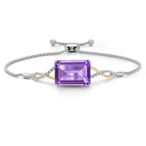 15.06 Ct Purple Amethyst G/H Lab Grown Diamond 925 Silver and 10K Yellow Gold Bracelet