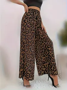 Tiger Striped Wide Leg Pants, Ultra Comfortable Casual Design, Elastic Waistband, Versatile Fit, Perfect for All Seasons, Plus Size Women's Clothing, Casual Streetwear Pants