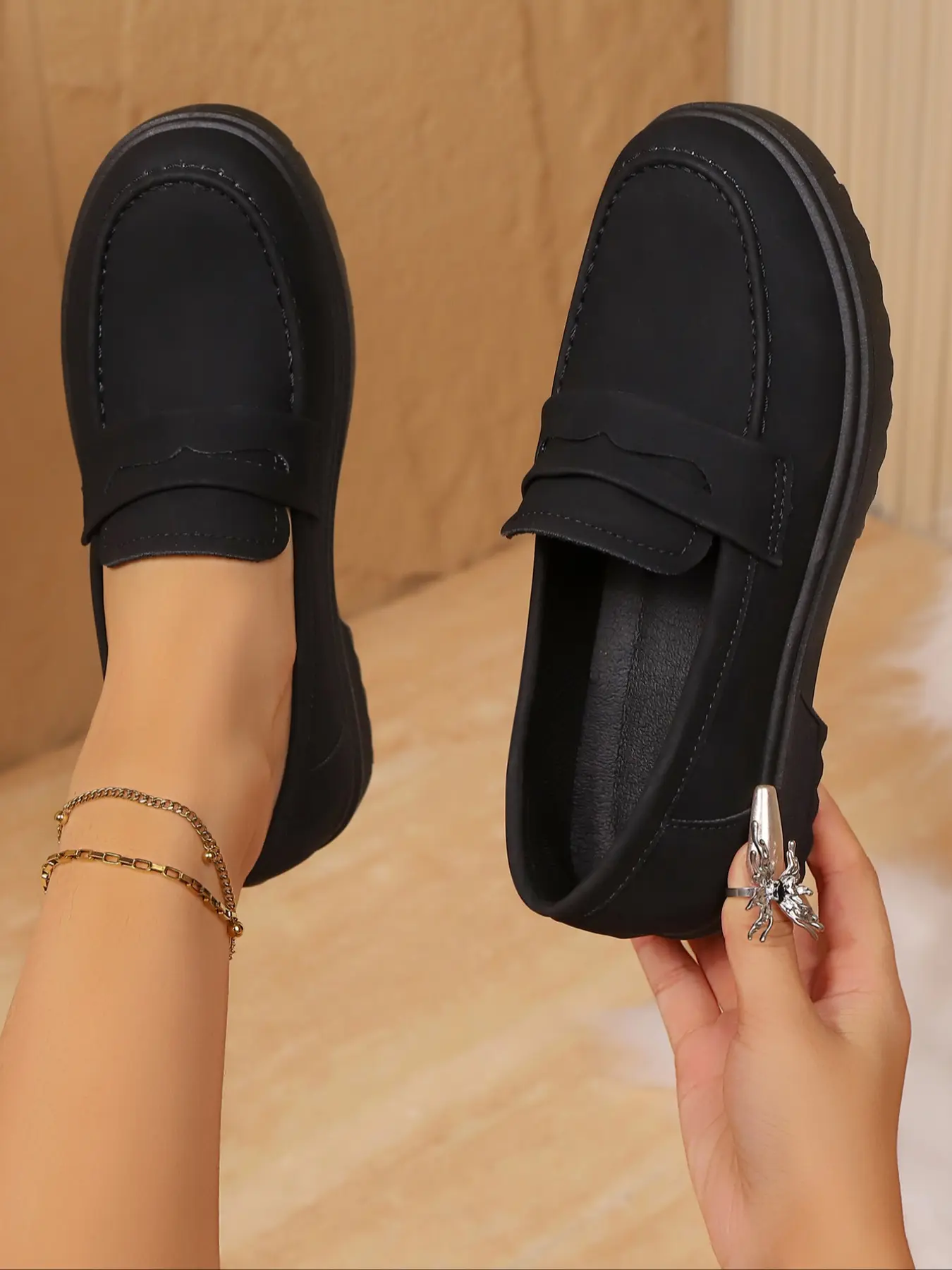 Women's Line Stitching Casual Loafers, Slip On Shoe, Elegant Large Size Comfortable Shoes, Fashionable Office Wear, Multi-Functional Design, Rubber Walking Shoes, Flats, Footwear