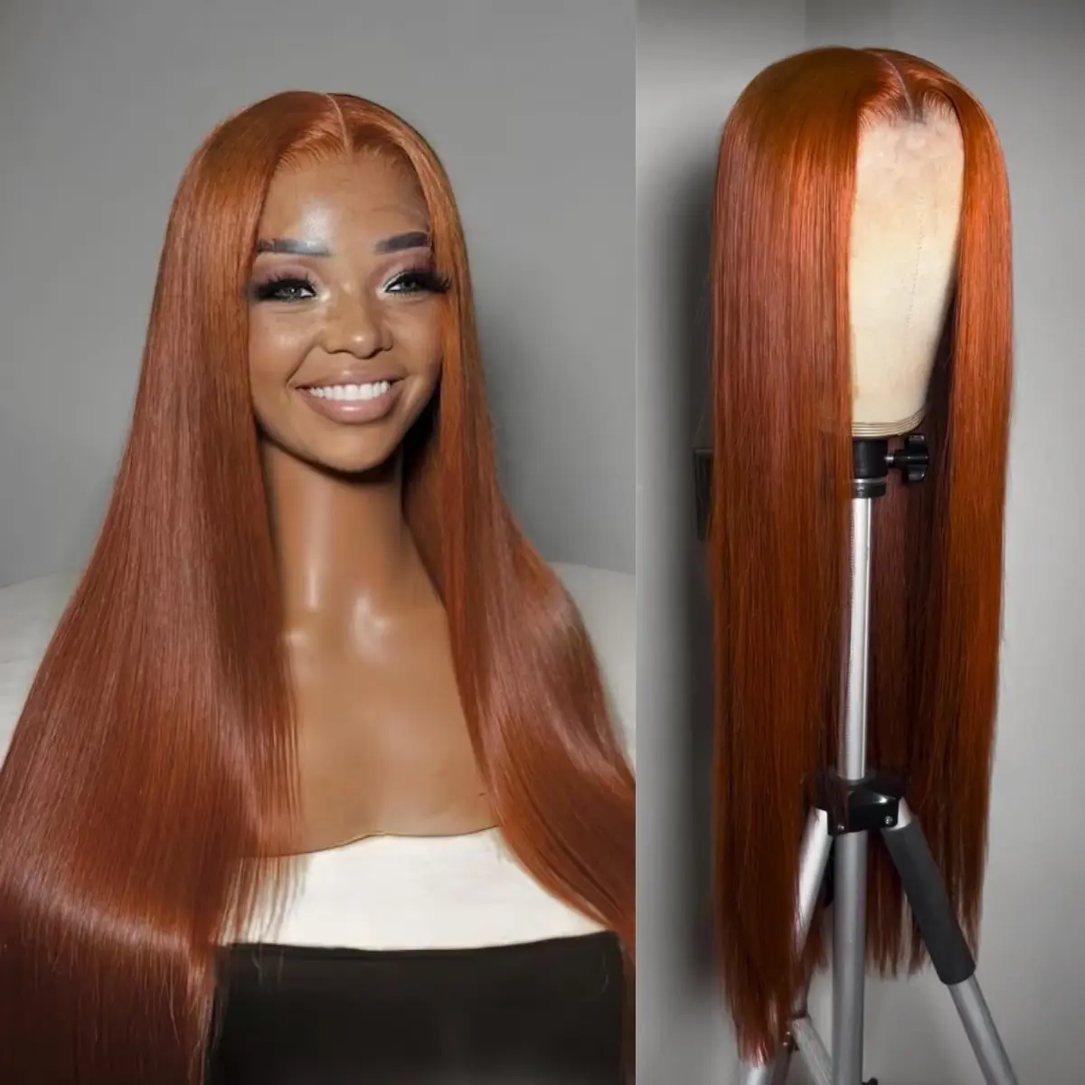 Ginger Copper Orange Silky Straight Synthetic Lace Front Wig Pre Plucked Baby Hair Natural Hairline Transparent Lace Frontal Wig Heat Resistant Fiber Long Straight Glueless Wear Go Trendy Colored Wig For Black Women Daily Party Fashion Hairstyle