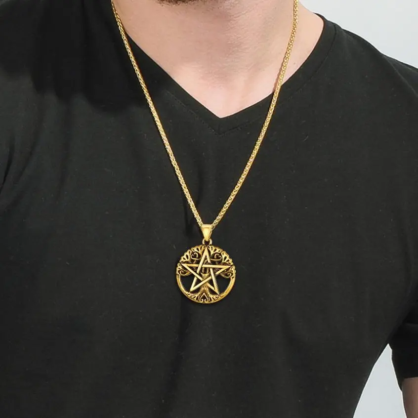 U7 Celtic Knot Pentagram Tree Pendant Necklace Tree of Life Necklace for Men Women