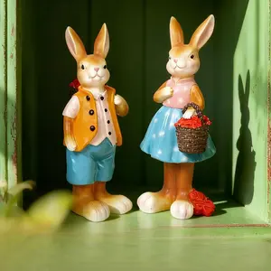 Easter Bunny Cartoon Animal Figurine, Resin Animal Sculptures, Resin Decoration for Living Room, Outdoor Kindergarten, Park, School Decorations