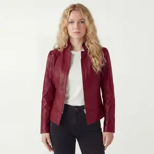 Vance Leathers Ladies Premium Soft Lightweight Burgundy Fitted Motorcycle Leather Jacket