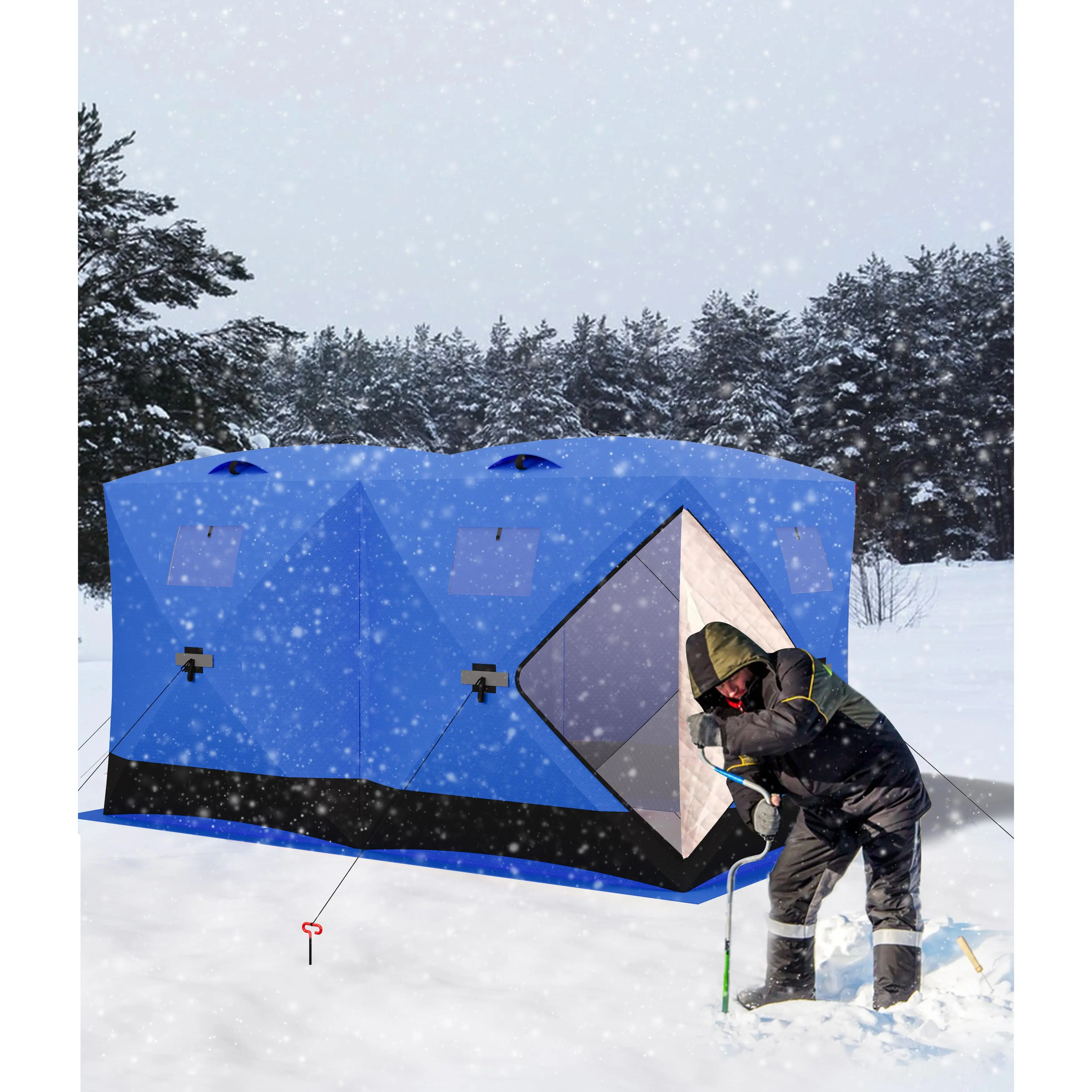 Garvee Insulated Ice Fishing Tent, Pop-Up Portable Winter Shelter for 4-6 People, Heavy-Duty 210D Quilted Oxford Fabric Ice Fishing Hut, Weatherproof Design with Clear PVC Windows & Doors, Quick Assembly