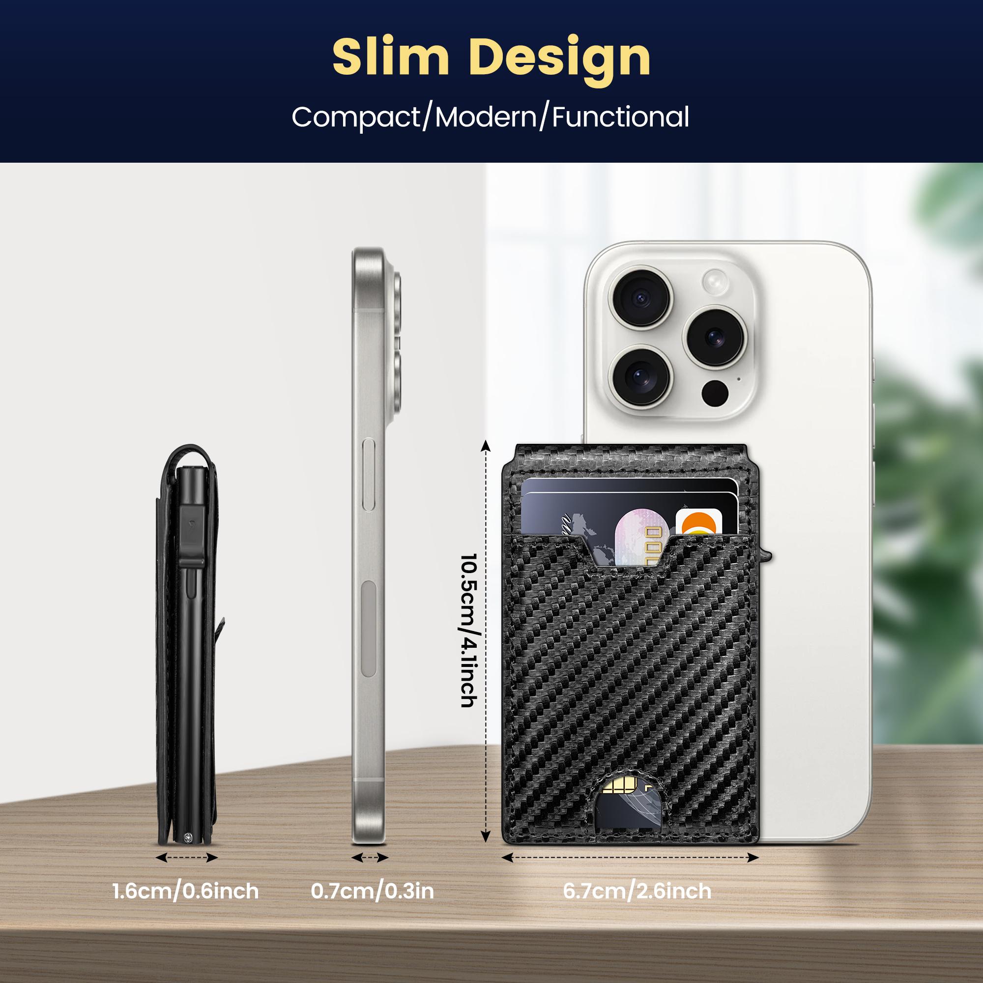 Minimalist Wallet for Men - with Money Clip Slim Leather Credit Card Holder RFID Blocking Bifold Carbon Fiber Wallet Pop Up Case