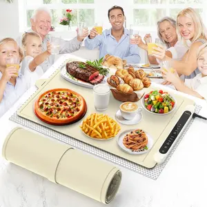 Food Warming Mat Electric Tray Adjustable Silicone Heating Pad with 3 Temperature Settings 4 Timer Function Portable Roll Up Hot Plate for Buffets Party Gatherings Kitchen Warmer Countertop Holiday