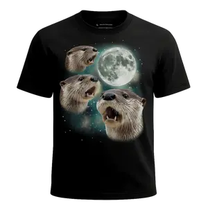 MagicMoon™ | Three Otter Moon, Adult Unisex Cotton Tee, Black