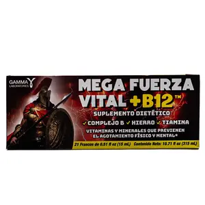 Mega Fuerza Vital+B12 Edible Liquid Brain Boost Supplement, Multi-Nutrient Vitamins-Minerals Focus Unidose Complex, Fitness Energy Support Dietary Wellness Supplement, 21 Bottles (315 mL), Multi-Nutrient Vitamins Supplements