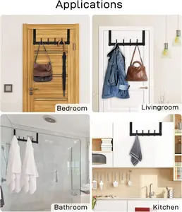 Over The Door Hooks, Door Hanger Hooks for Hanging, Over The Doors Towel Racks for Bathroom with 12 Coat Hook, Coat Rack Dorm Essentials Bathroom Accessories（1 Pack, Black