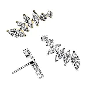 20G/18G/16G Marquise Fan Ear Climber • Threadless Flat Back Studs • Push Pin Labret • Flat Back Earring • Tragus Stud • Flat Back Upper Ear Stud • Helix Stud • Ear Cartilage Stud • Threadless Earring • Conch Stud • Implant Grade Titanium • Silver • Gold
