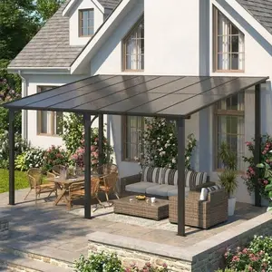 Garvee 10x14Ft Wall Mounted Gazebo, Hard Top Lean to Gazebo Pergola with Roof & Gutters, Large Wall-Mounted Heavy Duty Awnings, Outdoor Gazebo for Patio, Deck, Porch, Backyard, Black