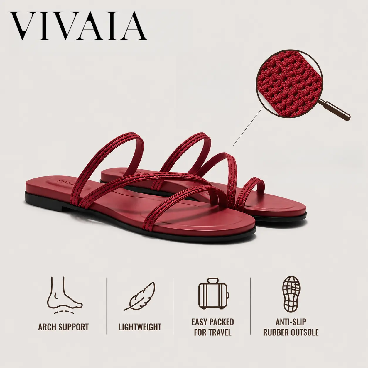 VIVAIA Women's Arch Support Miami Square-Toe Summer Slippers, Comfortable Slippers, Summer Shoes, Summer Essentials, Suitable for beach, vacations, parties (DELIA, CARLA, DOROTHY) tiktokshopspringglowup summerwins