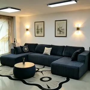 Niccae 132.5" U Shape Modular Sectional Sofa Corduroy Fabric 5 Seat Oversized Couch with 2 Pillows for Living Room Bedroom Office No Assembly Required