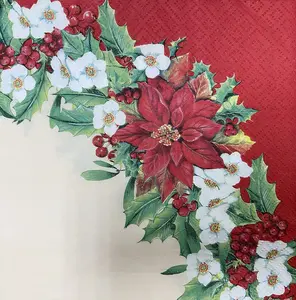 Christmas Napkins Poinsettia Decorative Xmas Paper Decoupage Napkin #2152