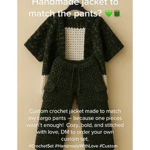 Handmade Crochet Jacket to Match Pants Custom Set Cozy Bold Stitched with Love DM to Order Your Own Custom Set