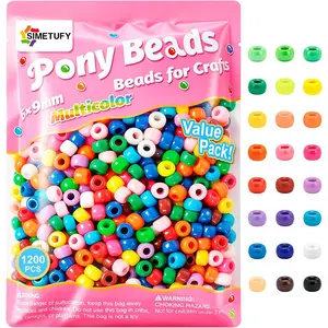 1200 Pcs Pony Beads for Bracelet Making, Multi-Colored 6x9mm Plastic Kandi Beads for Hair Braiding DIY Crafts Kandi Jewelry Key Chains Ornaments Decorations 24 Assorted Colors