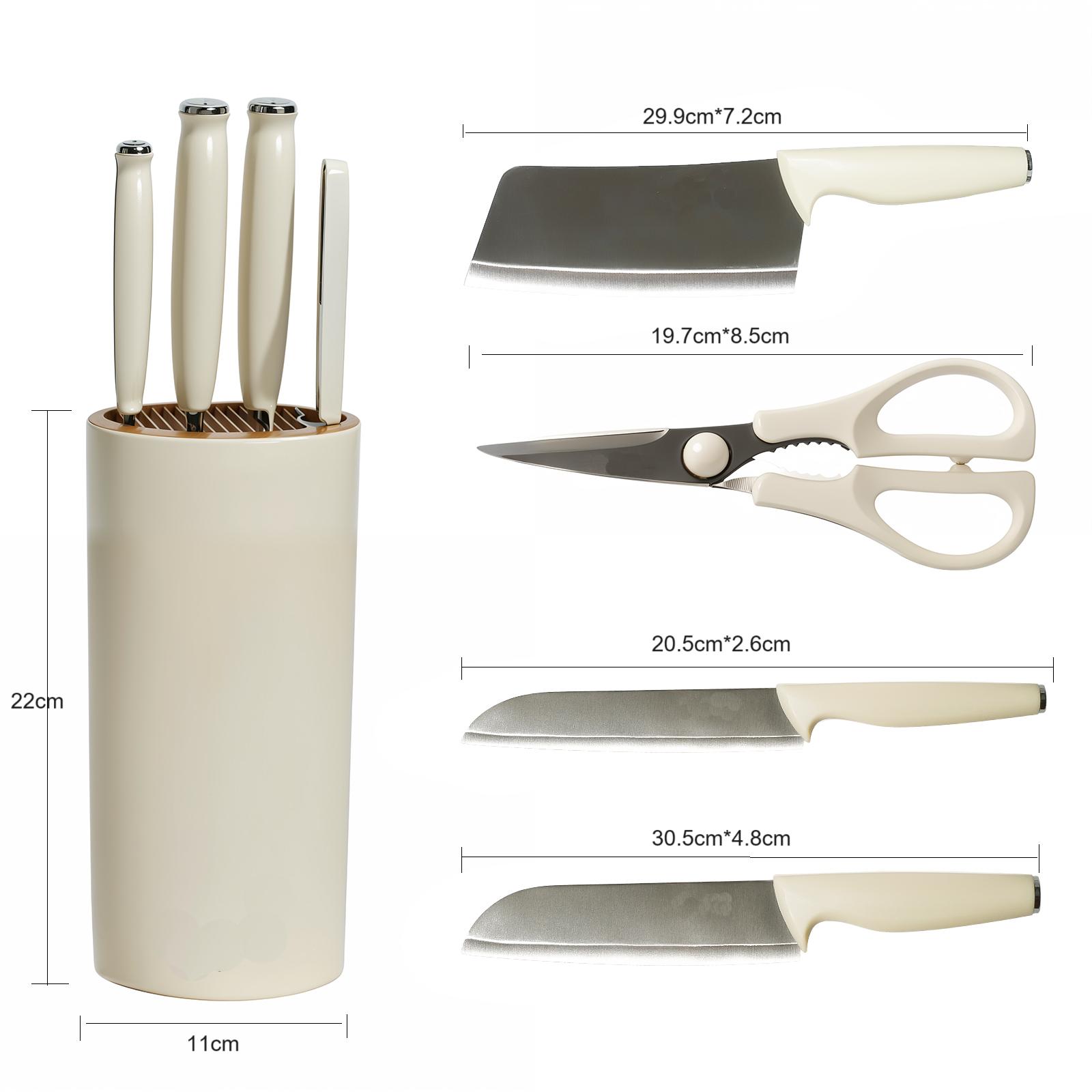 【Christmas 50% Of f】6pcs white kitchen knife set with knife holder, stainless steel chef's knife, cleaver, dishwasher safe 【Christmas 50% Of f】6pcs white kitchen knife set with knife holder, stainless steel chef's knife, cleaver, dishwasher safe