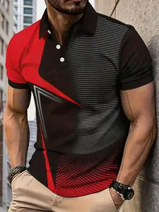 Men’s sports-style black-and-orange polo shirt, breathable quick-dry casual short-sleeve golf top