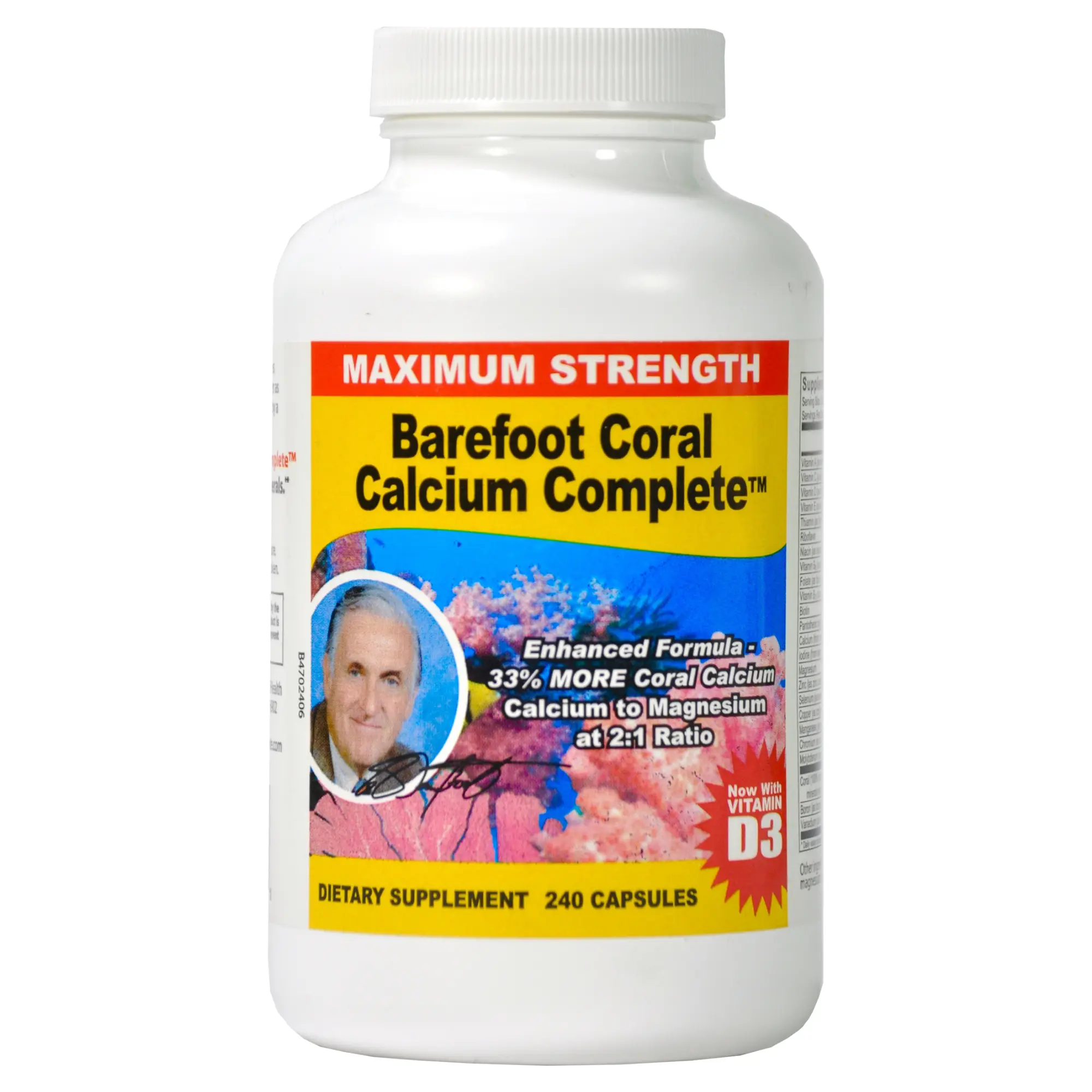 Barefoot Coral Calcium Complete 240 Capsules - Coral Calcium 1500mg Capsules - Bone Health - 72 Trace Minerals, Calcium, Magnesium & Vitamin D3 - Developed by Bob Barefoot