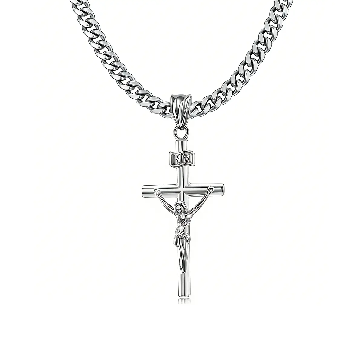 Men's Stainless Steel Cross Necklace - 5mm Cuban Chain with American Flag Pendant, Christian Spiritual Casual Chain & Link Jewelry, Ideal for Birthday, Graduation, Daily Wear