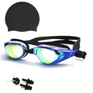 Swimming Goggles & Swimming caps & Nose Clip & Earplugs, 1 Set Anti-fog Waterproof Swimming Goggles, Swimming Accessories for Training, Swimming Pool, Beach, Swim Glasses