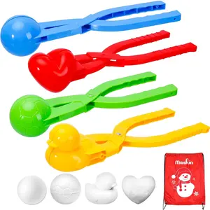 4 Pack Snowball Maker Snow Ball Toys Games with Handle for Outdoor Indoor Winter Snowball Fight Maker Tool Clip with Drawstring Bag