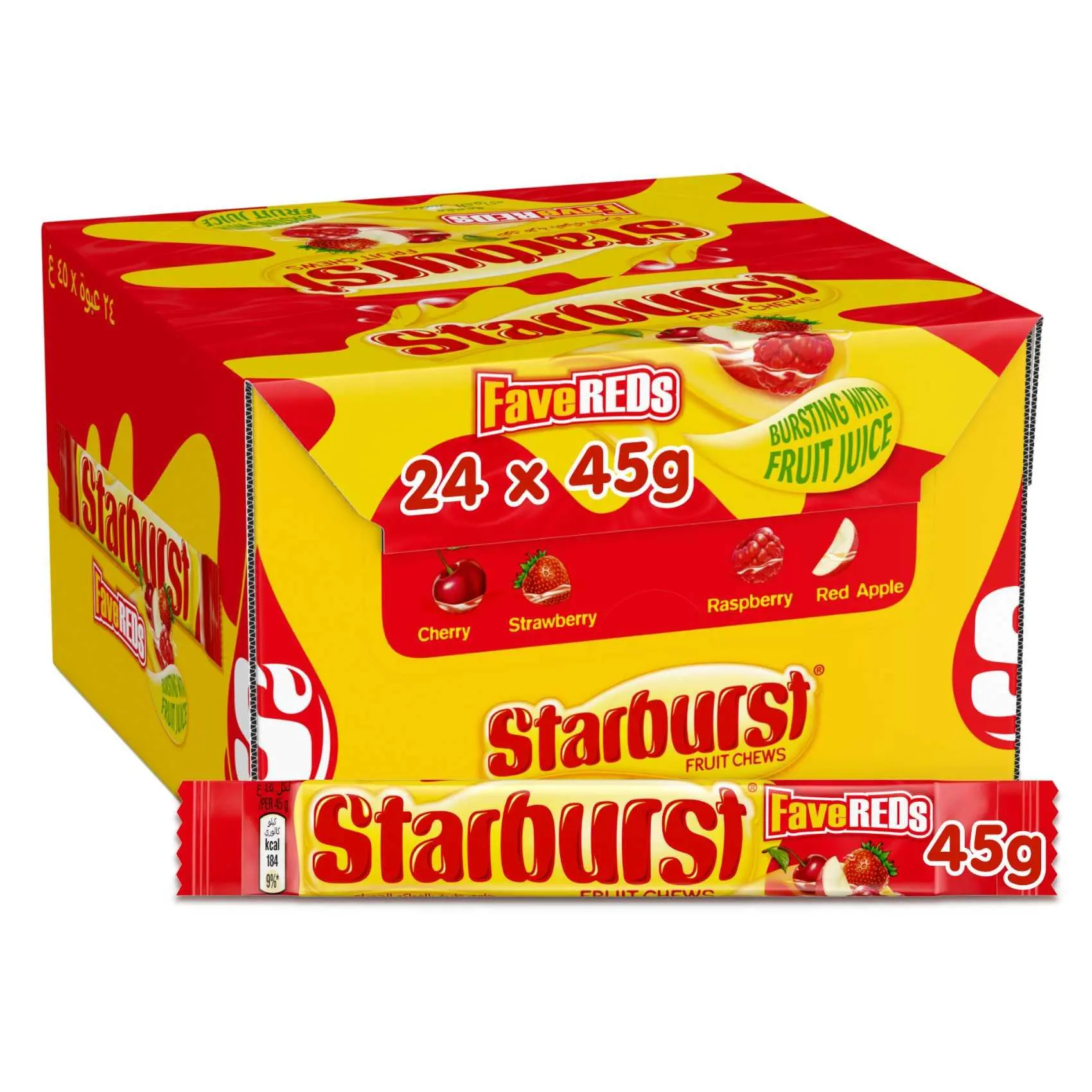 Starburst UK Import FaveReds Fruit Chews 45g 24ct tray