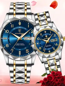 Poedagar Fashionable Couple Watch, Modern Waterproof Watch, Casual Simple Design, Waterproof Night Light Stainless Steel Quartz, Versatile Gift for Holidays Dates