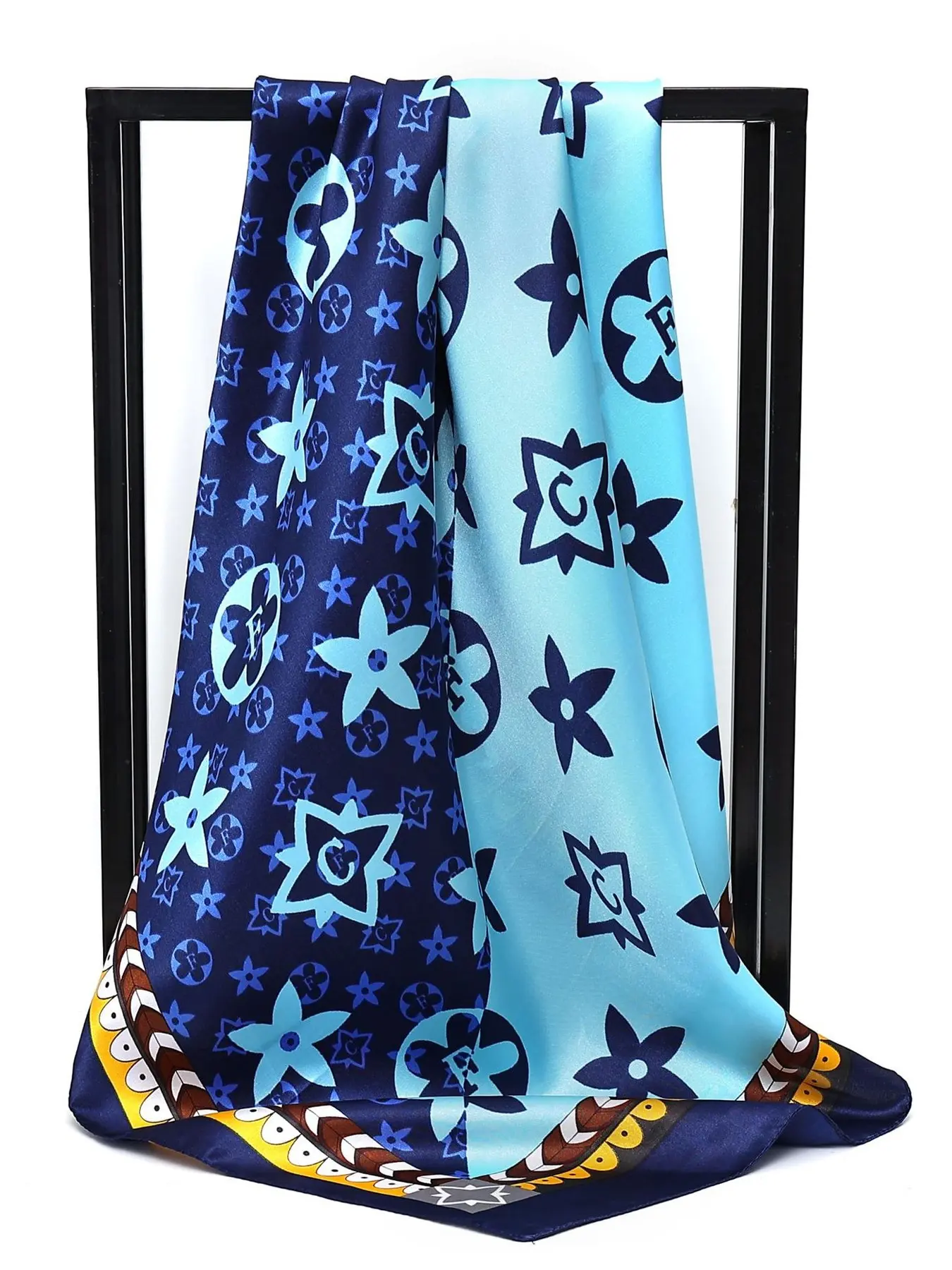 90x90cm Women's Fashion Luxury Print Satin Silk Scarf, Summer Scarf, Boho Style Square Scarf, Versatile Hijab, Neckerchief, Scarf for Hair, Hair Ribbon, Headband, Wrap & Bandana, Boho Style Shawl