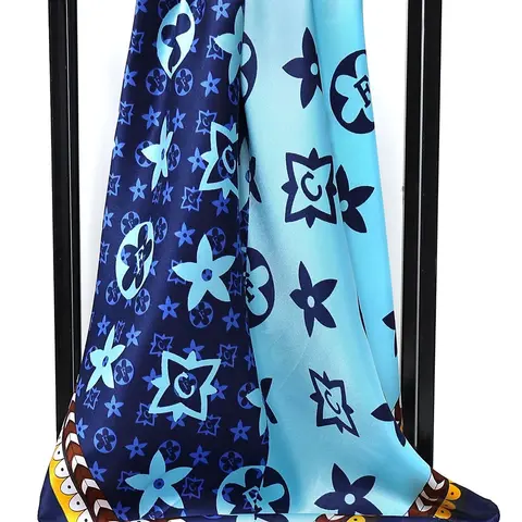 90x90cm Women's Fashion Luxury Print Satin Silk Scarf, Summer Scarf, Boho Style Square Scarf, Versatile Hijab, Neckerchief, Scarf for Hair, Hair Ribbon, Headband, Wrap & Bandana, Boho Style Shawl