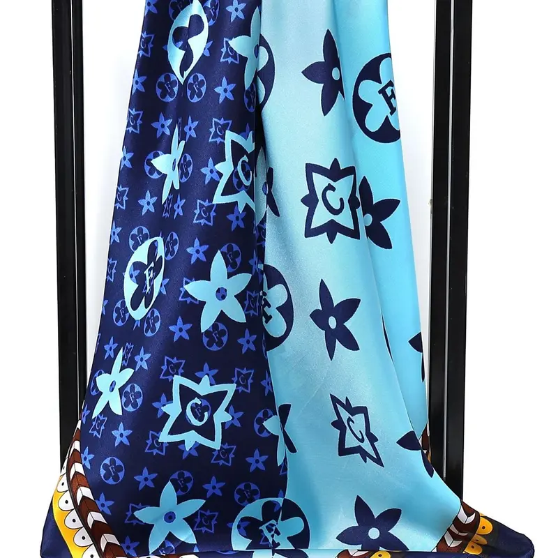 90x90cm Women's Fashion Luxury Print Satin Silk Scarf, Summer Scarf, Boho Style Square Scarf, Versatile Hijab, Neckerchief, Scarf for Hair, Hair Ribbon, Headband, Wrap & Bandana, Boho Style Shawl