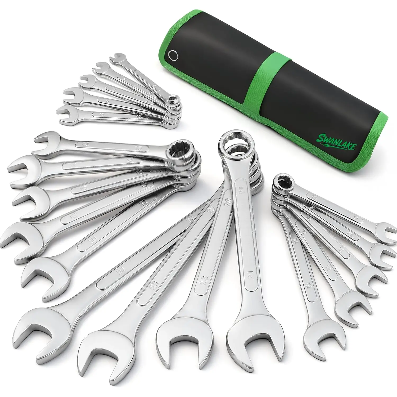 19-Piece Metric Combination Wrench Set, 6-24mm Standard Spanner Wrench Set, Mechanic Tool Sets with Rolling Pouch, Open End Wrenches for Household, Garage, Workshop, Auto Repairs