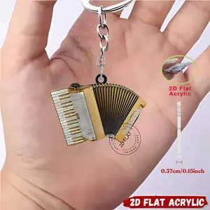 2D Flat Italian-Style Accordion Keychain Realistic Button Accordion Charm with Bell 0.37cm/0.15inch Acrylic