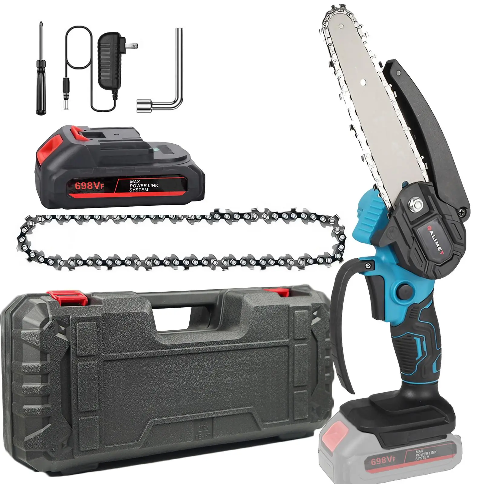 6000mAh Electric Saw, Rechargeable Handheld Chain Saw, 4/6 Inches Wireless Heavy Duty Electric Saw, Portable Power Tools for Wood Cutting, Garden, Ho