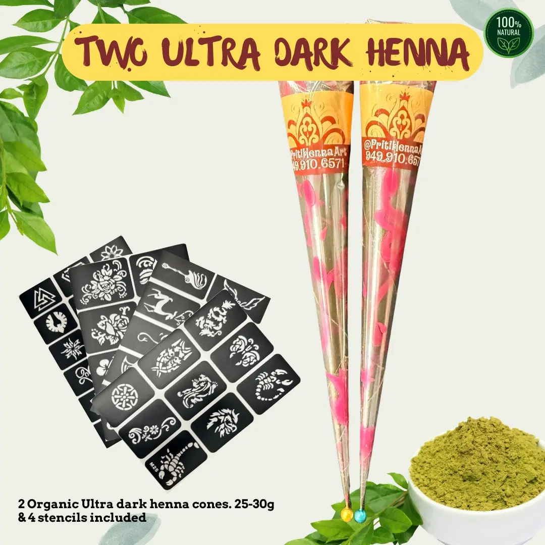 Ultra Dark Blend, 2 Henna cones in a kit. 25-30g each