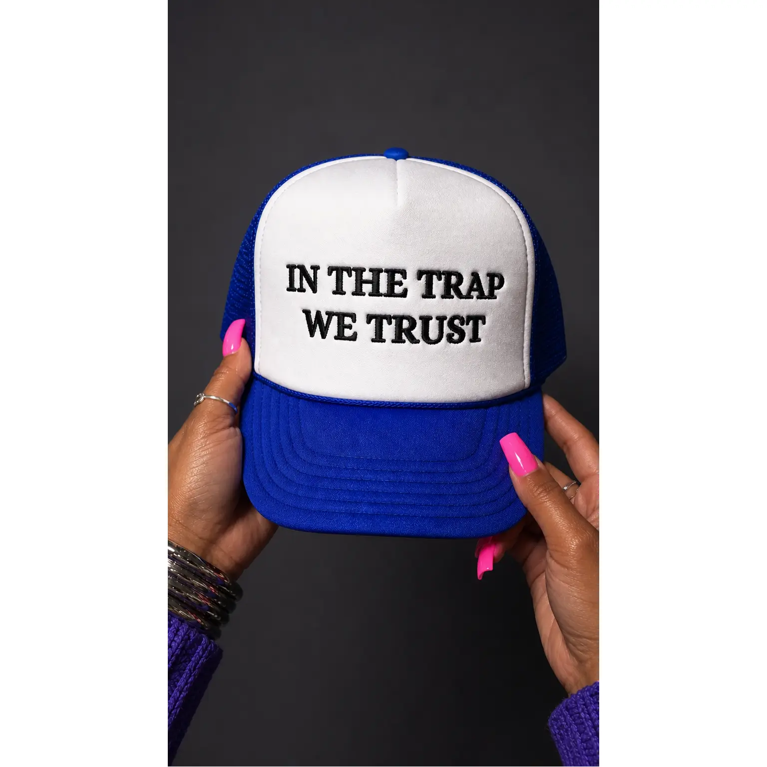 In The Trap We Trust embroidered foam trucker hat