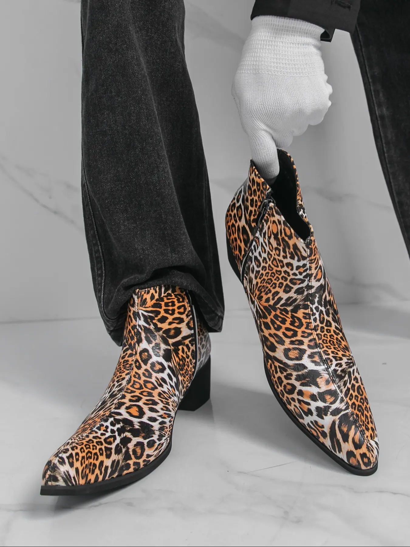 High Heel Boots Pointed Toe Chelsea Boots Mens Leather Ankle Boots Mens  Pointed Toe Dress Boots
