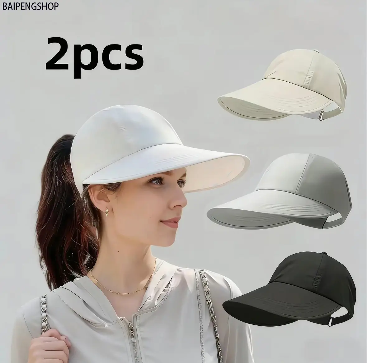 Adults' 2pcs(Beige+Black) Visor Hat, Wide Brim Sun Protection Cap for Hiking,Running, Quick-Dry Lightweight Universal All-Seasons Outdoor Sports Hat with Adjustable Closure, Outdoor Headwear