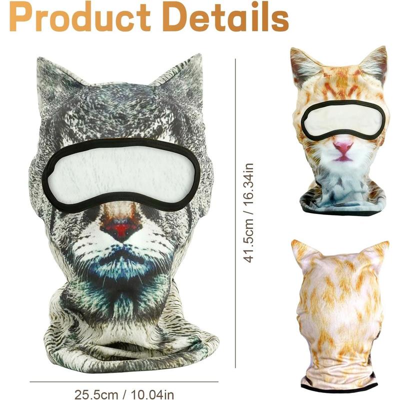 2 Pack 3D Cat Ski Mask with Ears Funny Animal Balaclava for Winter Sports Outdoor Activities Halloween Costumes Breathable Face Cover for Men Women